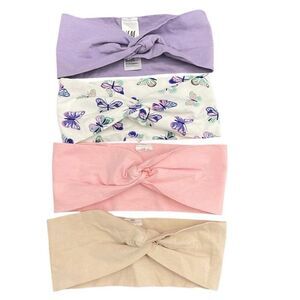 H&M Baby Toddler Girls 4-Pack Twist Knot Cotton Headbands Pink Purple Butterfly